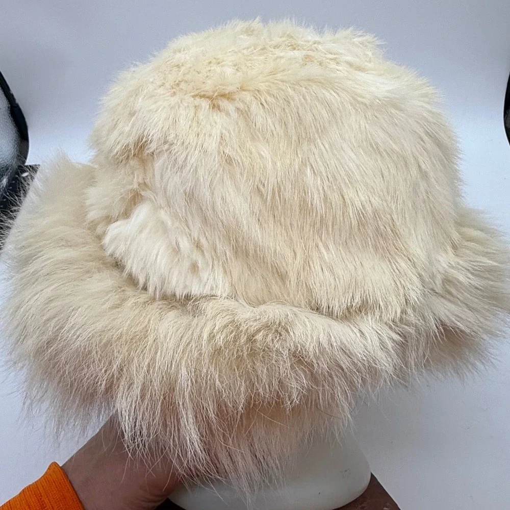 Vintage Union Made Cream Real Fur Pillbox Hat Winter Glam Cloche old Hollywood